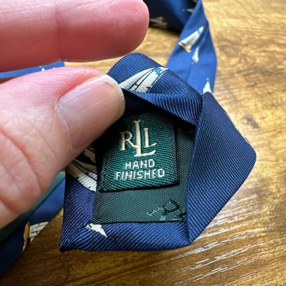 Lauren Ralph Lauren Tie Men's Necktie Sailboat Silk NEW Made in USA Blue - Picture 8 of 9